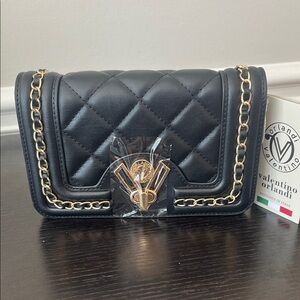 Valentino Black Quilted Clutch with Gold Accents